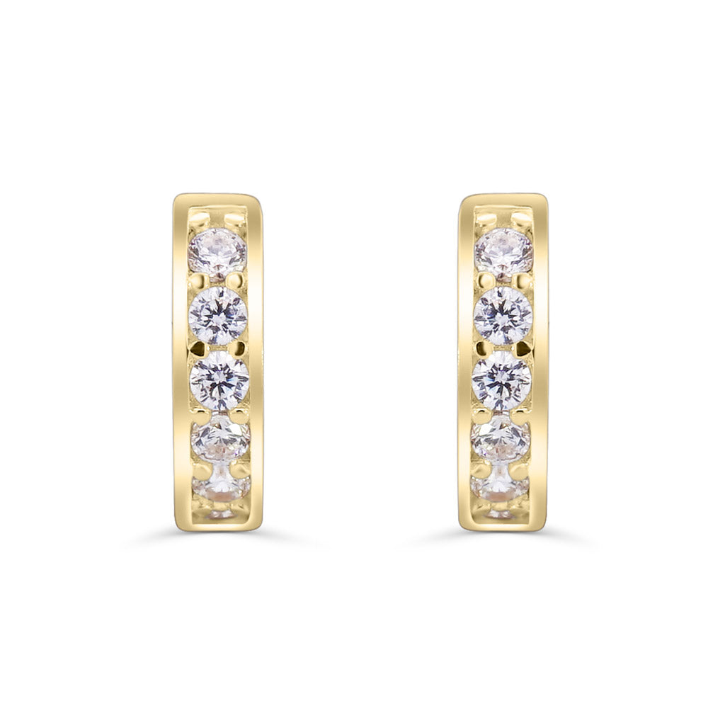 Solid Gold Pave White CZ Hoops 7.5mm