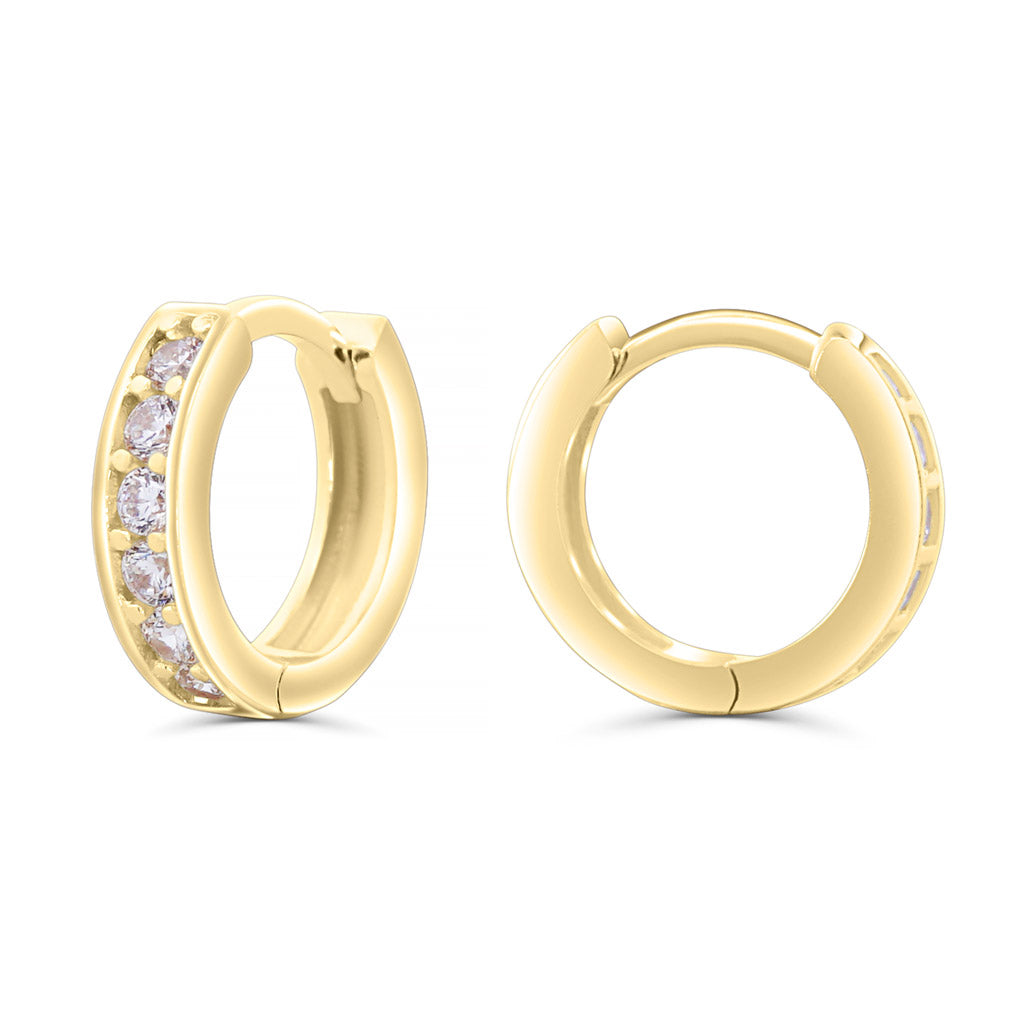 Solid Gold Pave White CZ Hoops 7.5mm