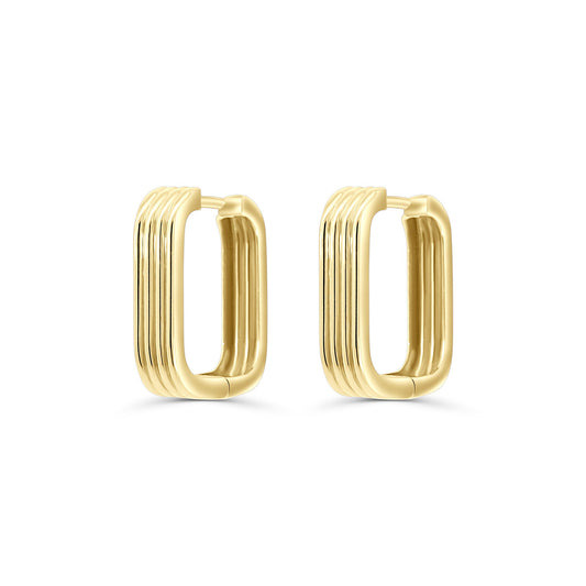 Solid Gold Square Lines Hoops 32mm