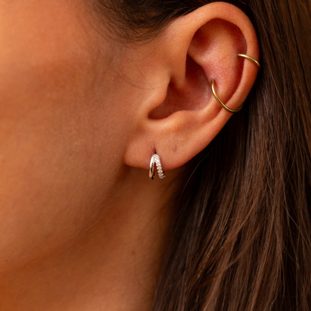 Double Hoops Pave CZ 10mm