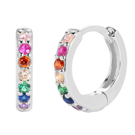 Rainbow CZ Huggie Hoops 10mm
