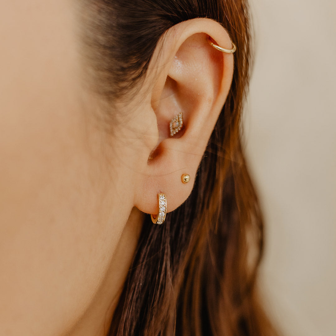 Solid Gold Pave White CZ Hoops 7.5mm
