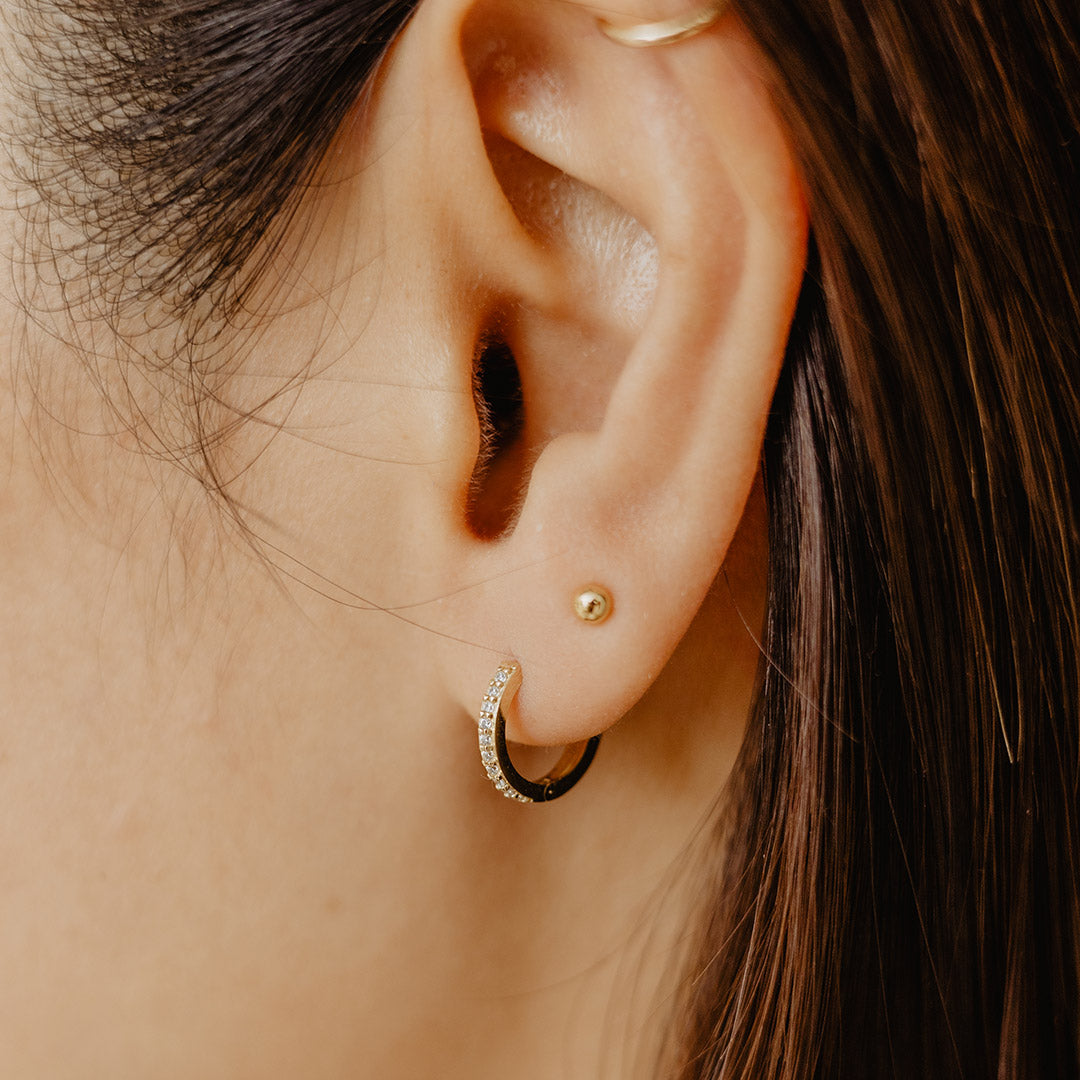 Solid Gold Pave CZ Hoops