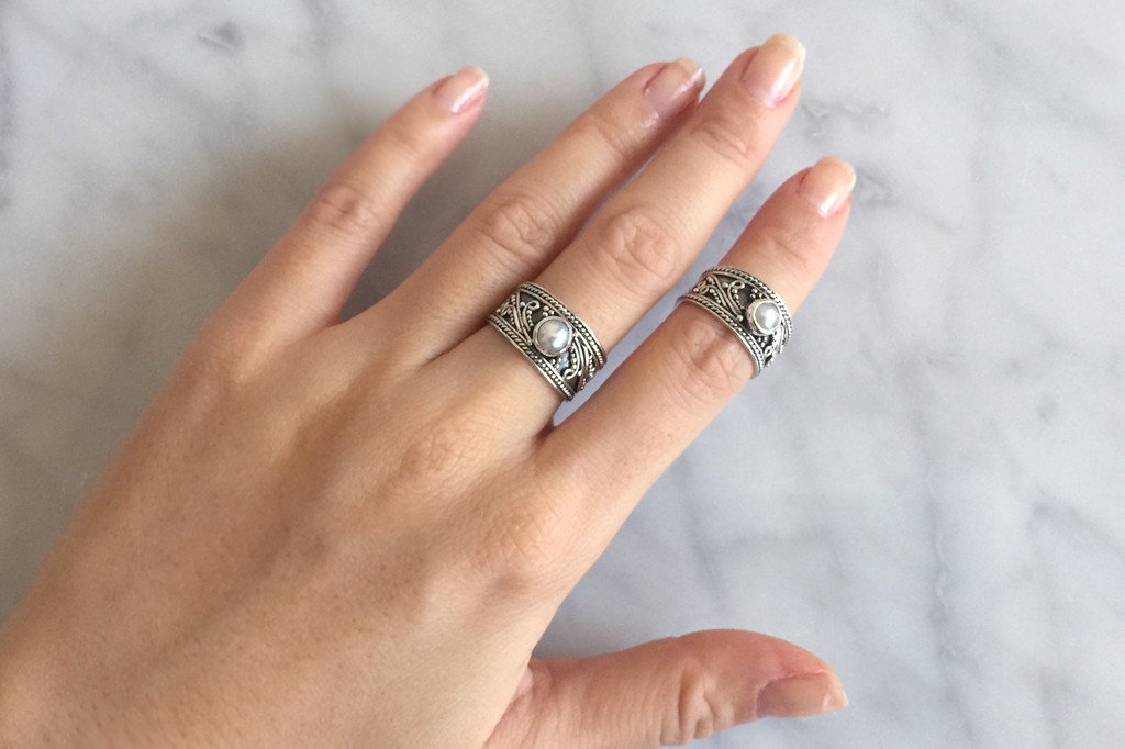 women's silver rings pearl handmade boho chic jewels kemmi collection