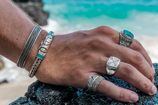 Men's jewelry accessory ring set sterling silver turquoise stone bracelet cuffs modern kemmi collection