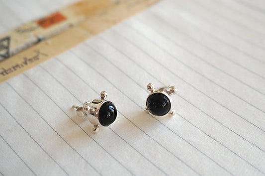 silver earrings studs black onyx bohemian gypsy chic handmade jewelry kemmi collection