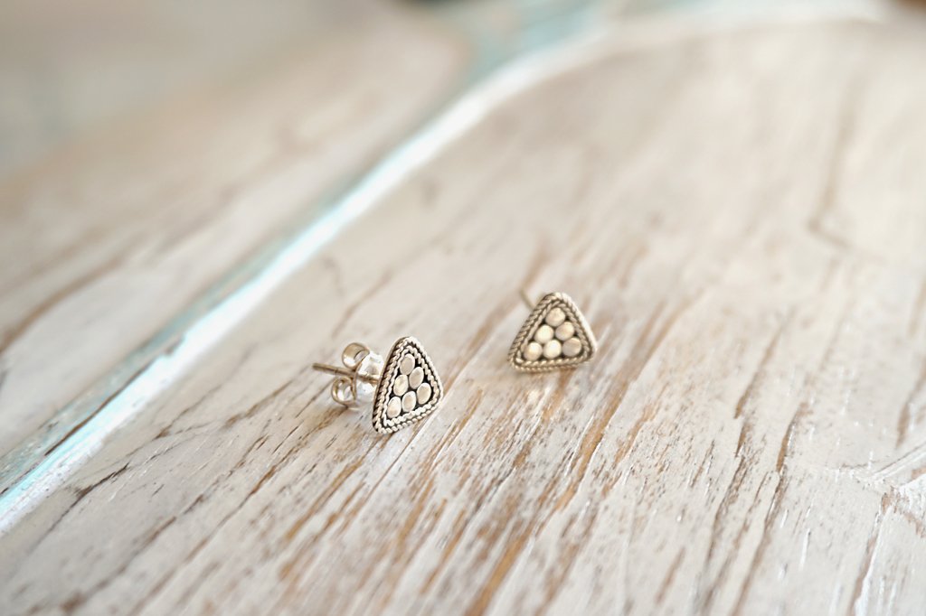 silver earrings studs triangle bohemian gypsy handmade jewelry kemmi collection