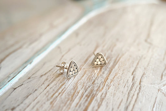 silver earrings studs triangle bohemian gypsy handmade jewelry kemmi collection
