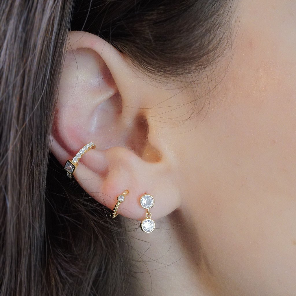 14k gold vermeil earrings stacking ear cuff cubic zirconia stones jewelry bohemian style kemmi collection