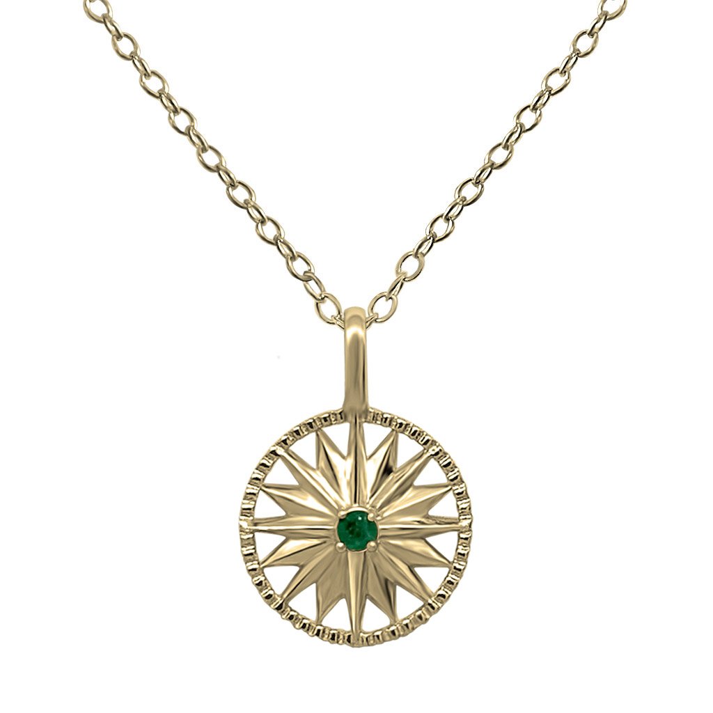 18k gold vermeil compass pendant necklace emarald gemstone boho chic handmade jewelry kemmi collection