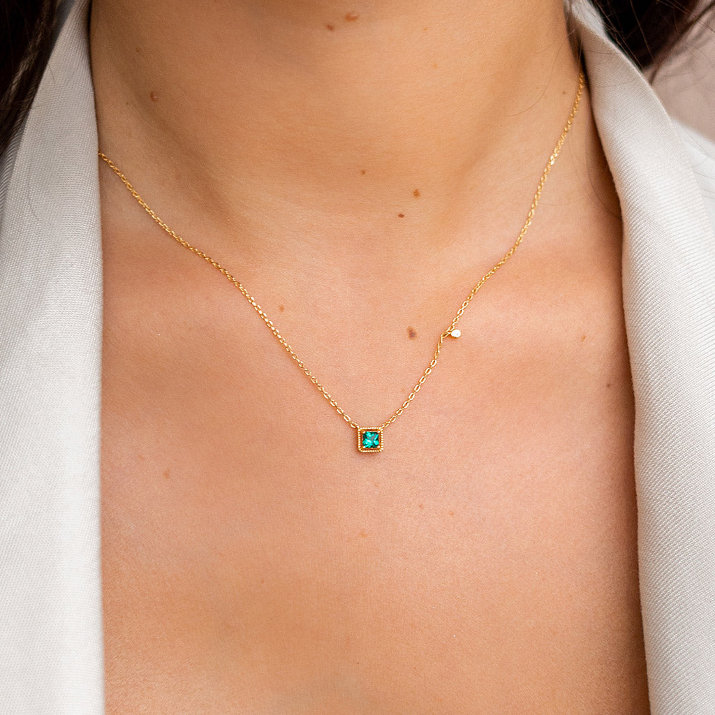 Square Green CZ Necklace