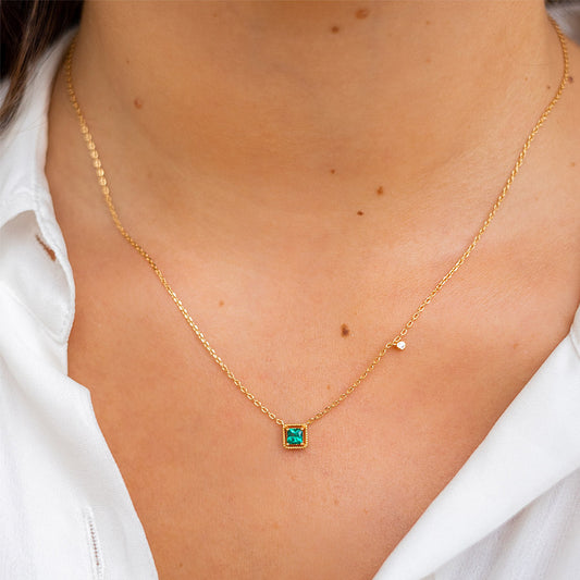 Square Green CZ Necklace