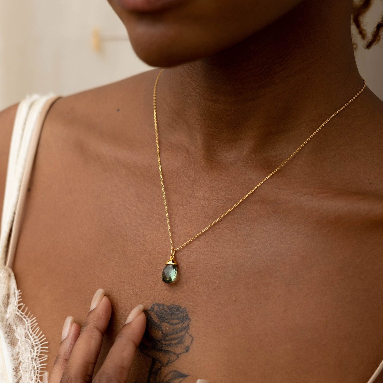 Gold Mabel Green Amethyst Necklace Jewelry