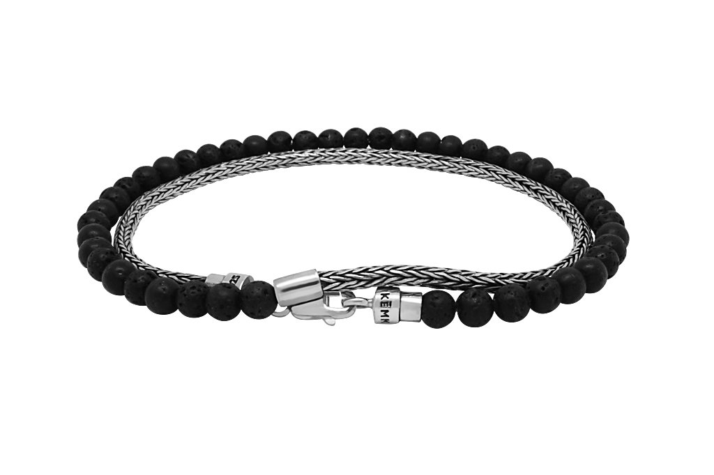 thin sterling silver chain wrap bracelet natural lava beads lobster clasp everyday modern kemmi collection