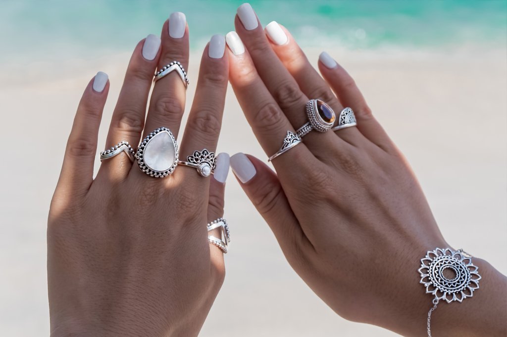 sterling silver ring set stackable mandala bohemian chic gypsy festival style handmade jewelry kemmi collection