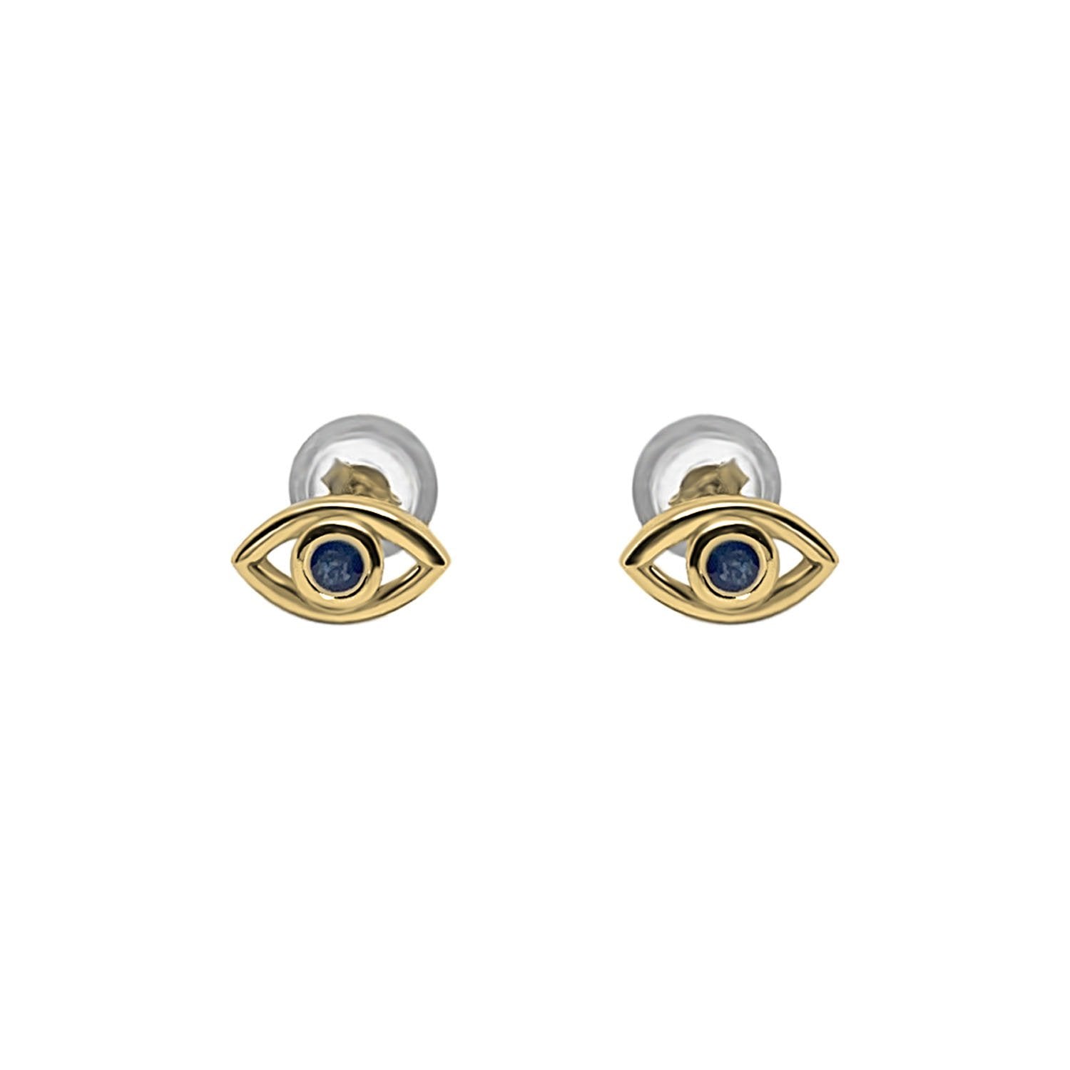 eye stud earrings blue sapphire stone 18k gold vermeil classic style kemmi collection