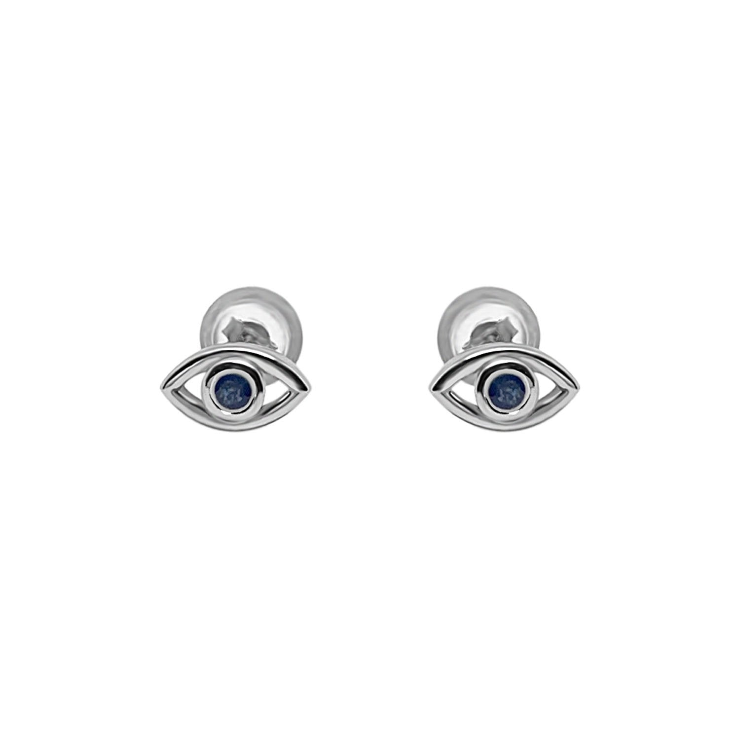 eye stud earrings blue sapphire stone sterling silver classic style kemmi collection