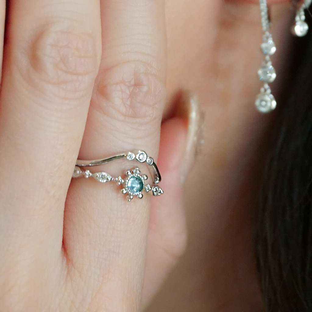 handmade dainty silver ring blue topaz gemstone stackable style boho chic kemmi collection