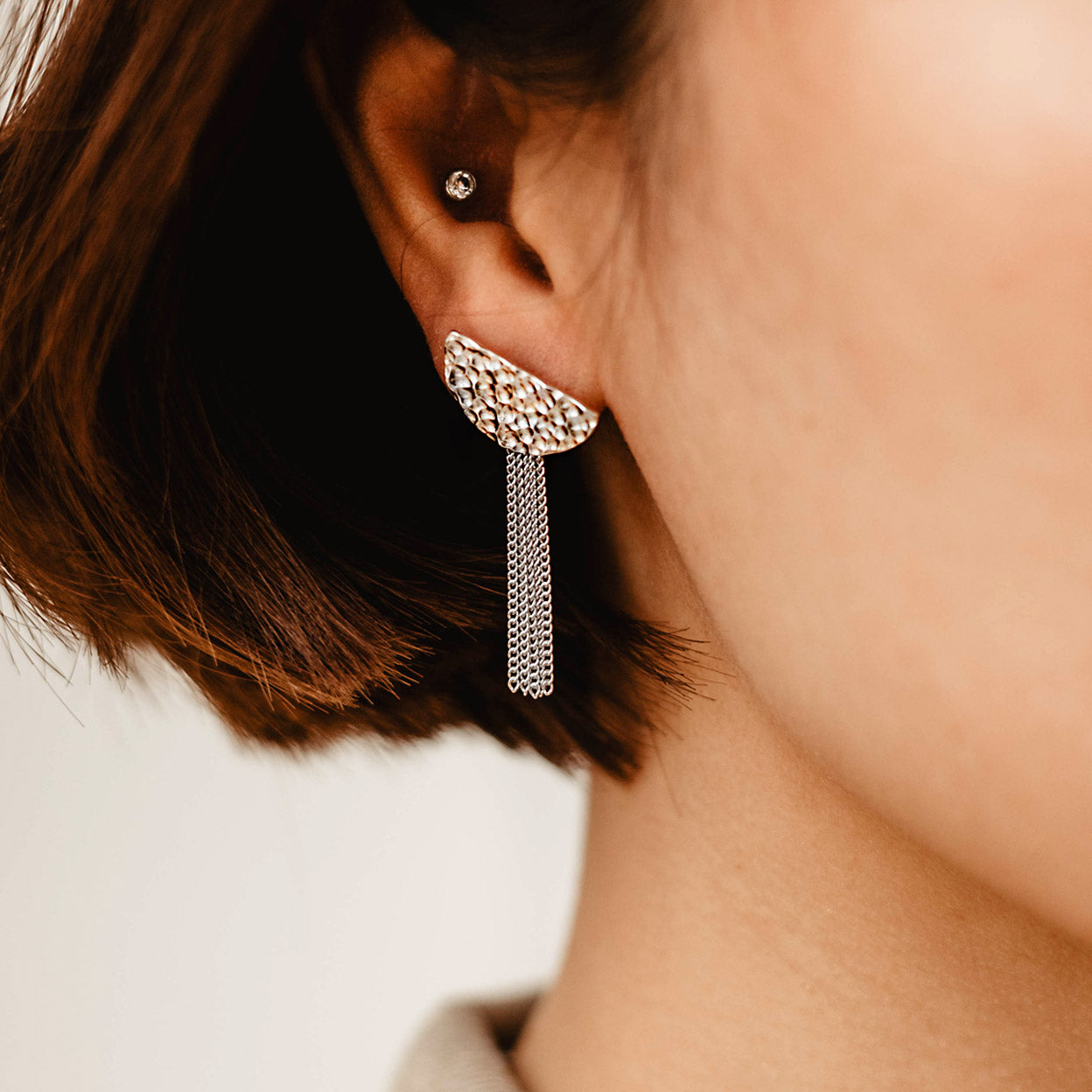 Half Moon Tassel Stud Earrings