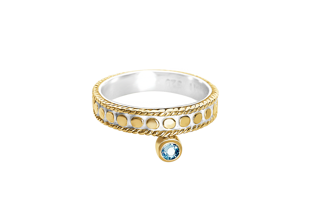 18 yellow gold vermeil ring blue topaz stone disc detail band boho chic jewelry kemmi collection