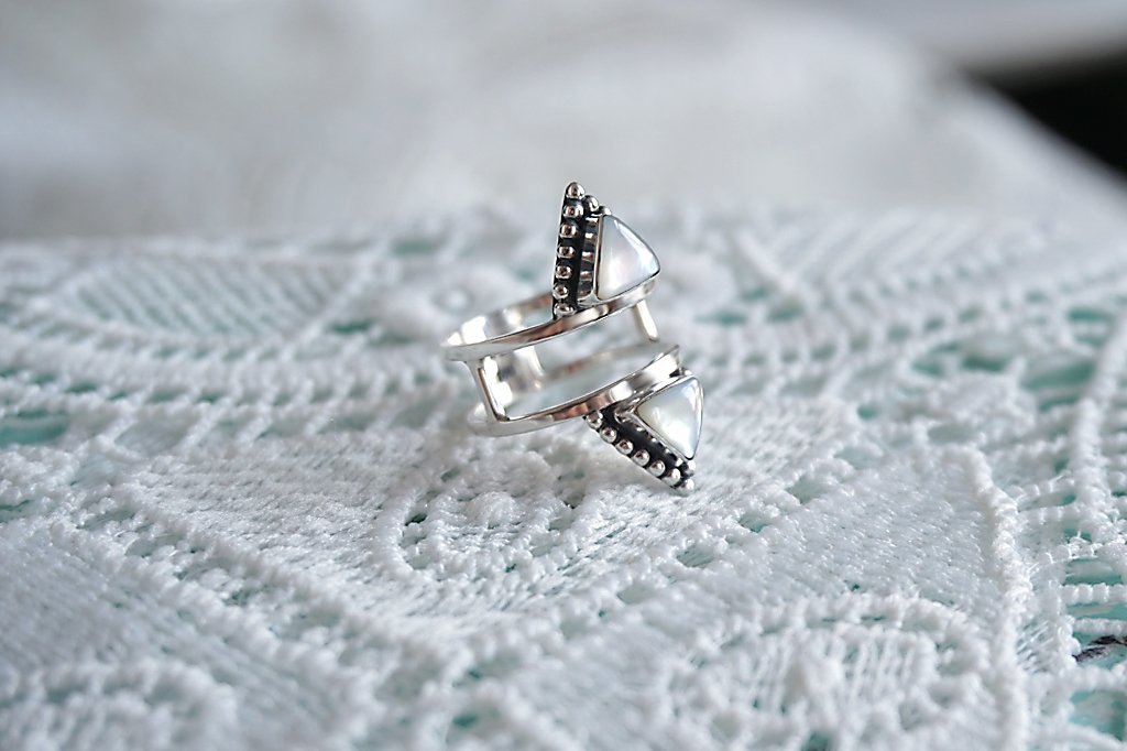 women's silver ring mother of pear handmade jewelry bohemian boho chic gypsy style kemmi collection