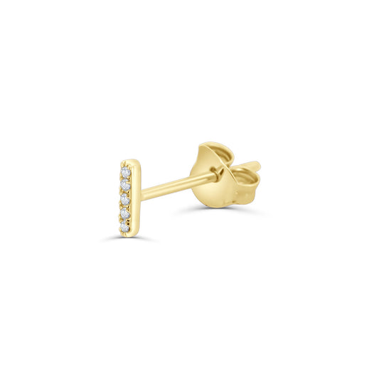 Solid Gold Diamond Bar Stud Earring