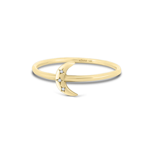 Solid Gold Diamond Crescent Ring