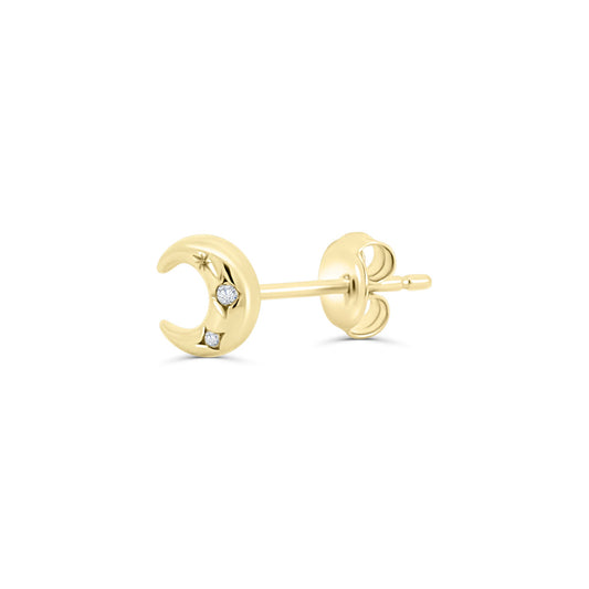 Solid Gold Crescent Diamond Stud Earring