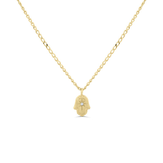 Solid Gold Hamsa Hand Diamond Necklace