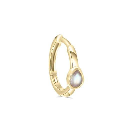 Solid Gold Bless Moonstone Hoop Earring