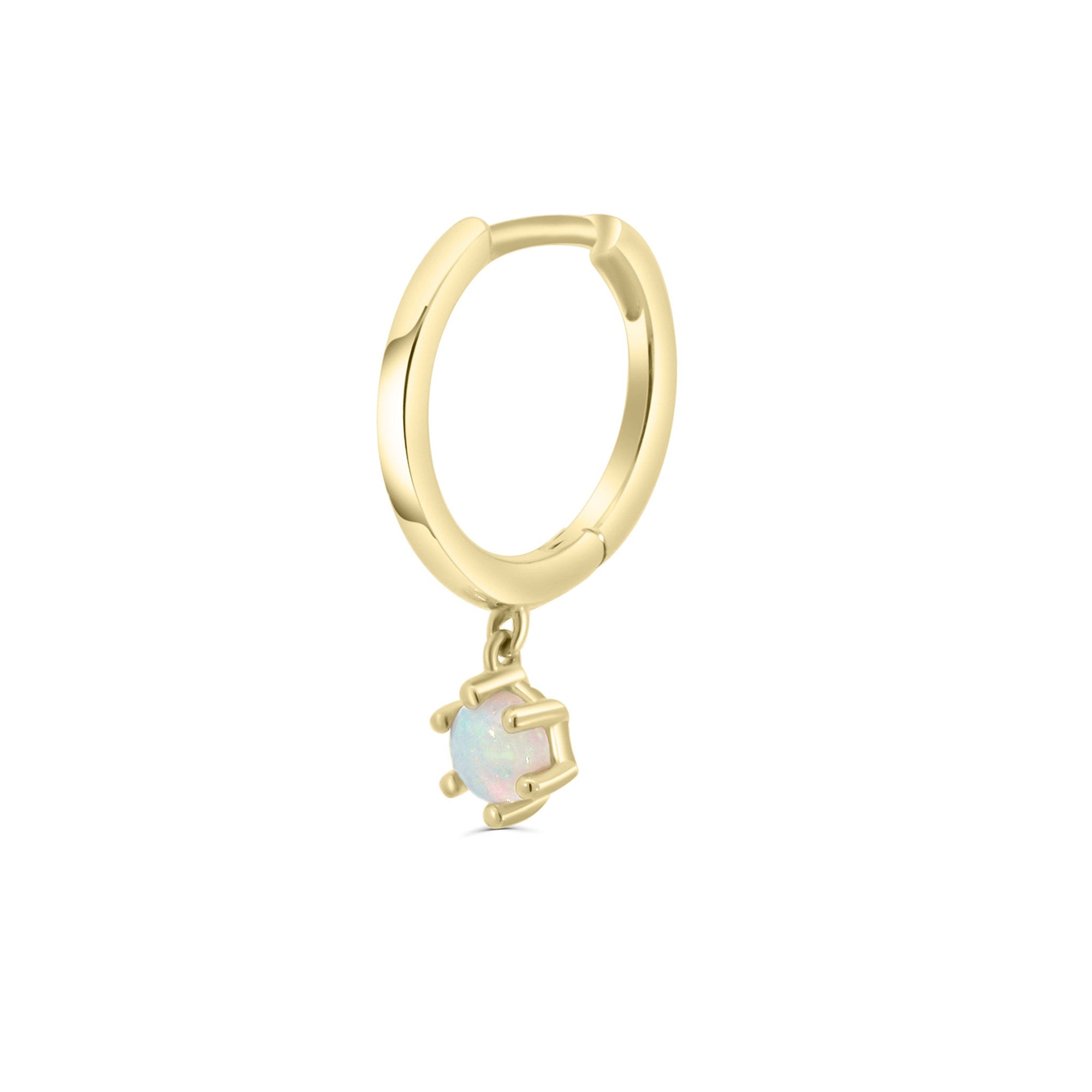 Solid Gold Opal Dangle Hoop Earring