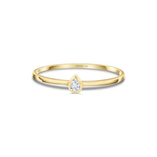 Solid Gold Pear Diamond Ring