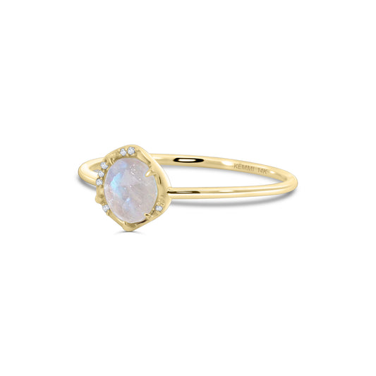Bague en or massif avec pierre de lune Skylar et diamants