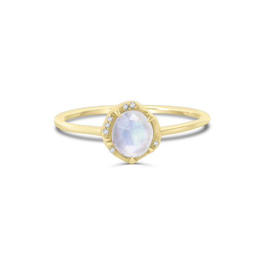 Bague en or massif avec pierre de lune Skylar et diamants