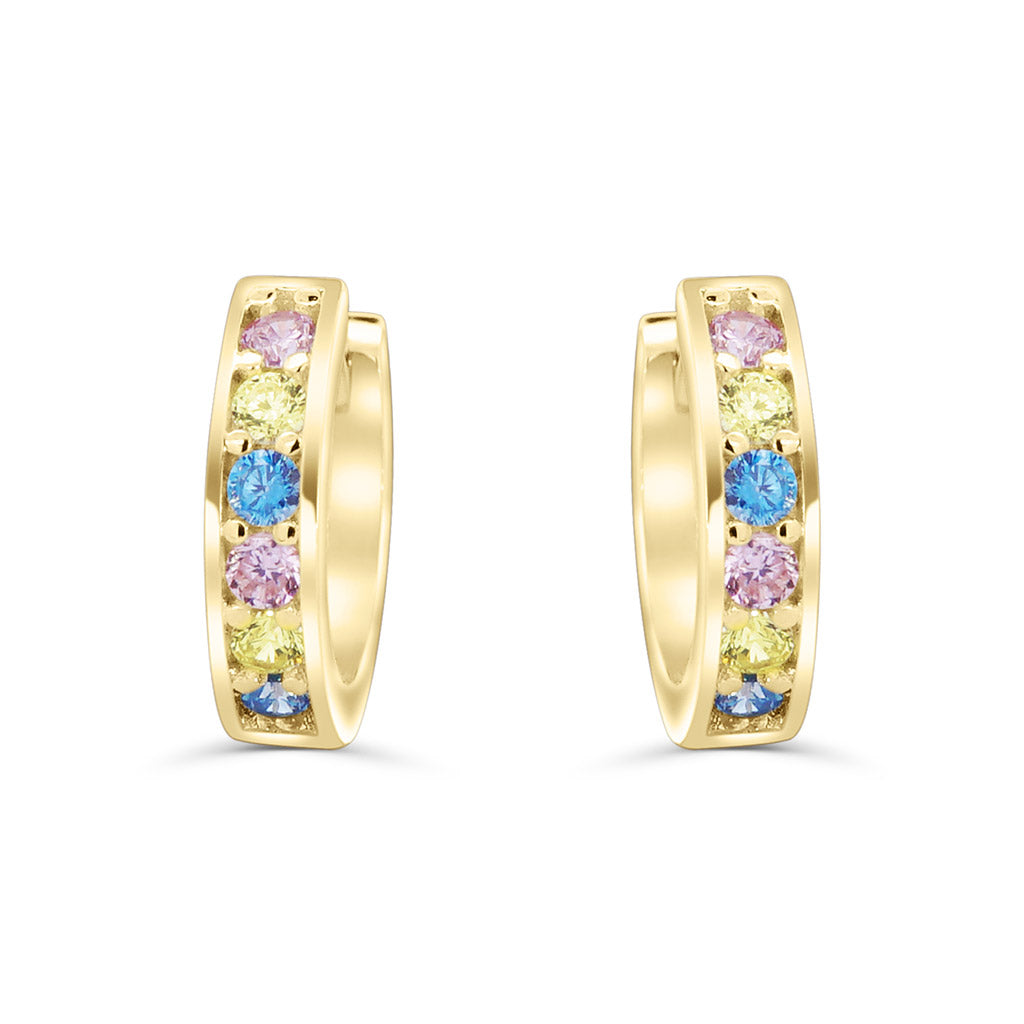 Créoles CZ couleur pavé d'or massif 7.5 mm