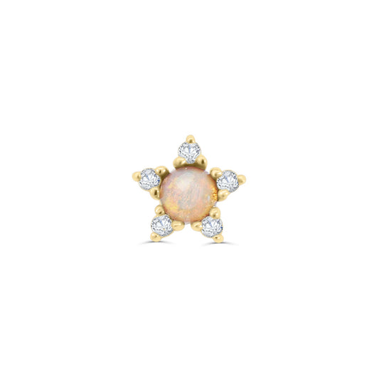 Solid Gold Star Opal Stud Earring