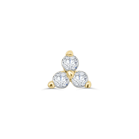 Solid Gold Tri CZ Stud Earring