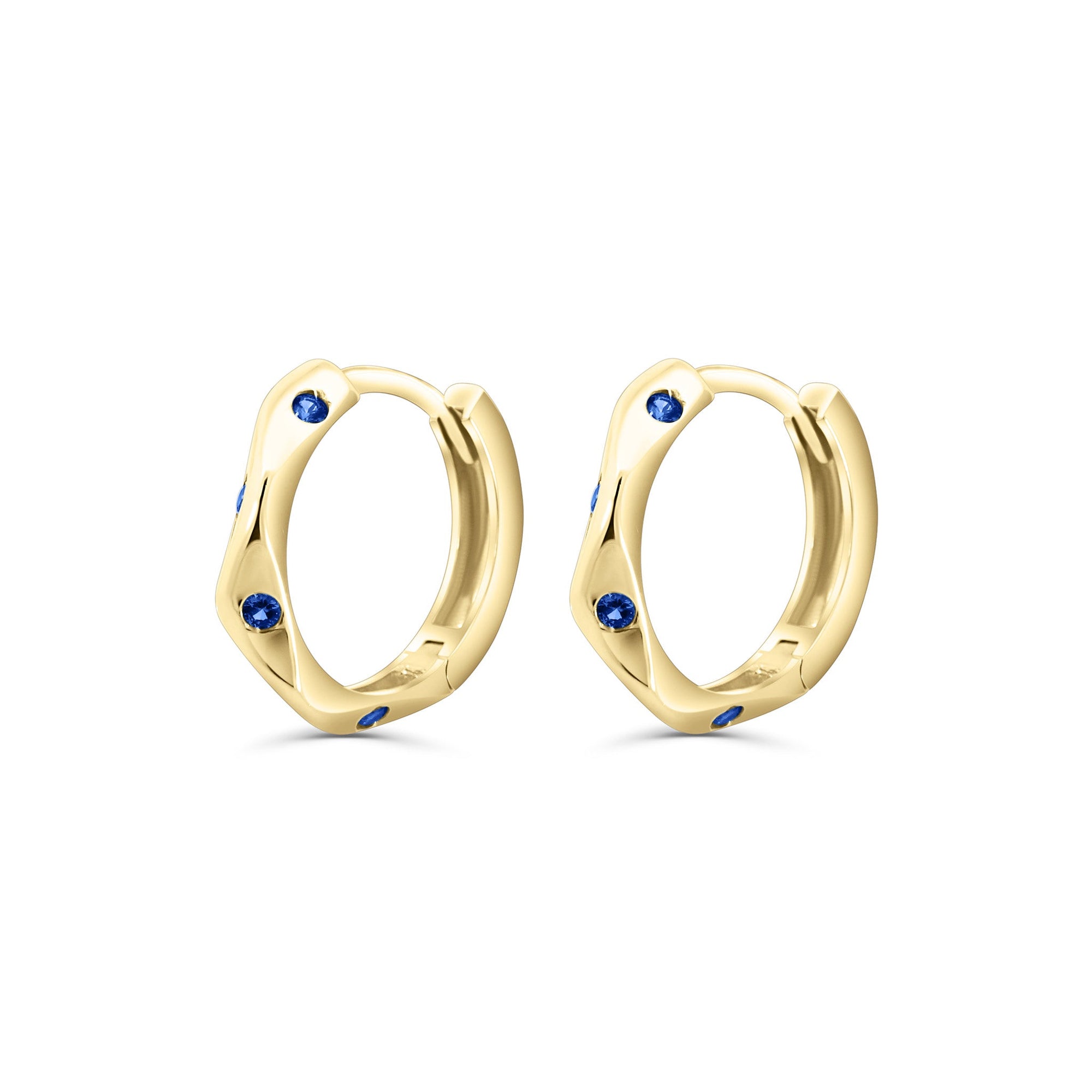 Solid Gold Wave Blue CZ Hoops