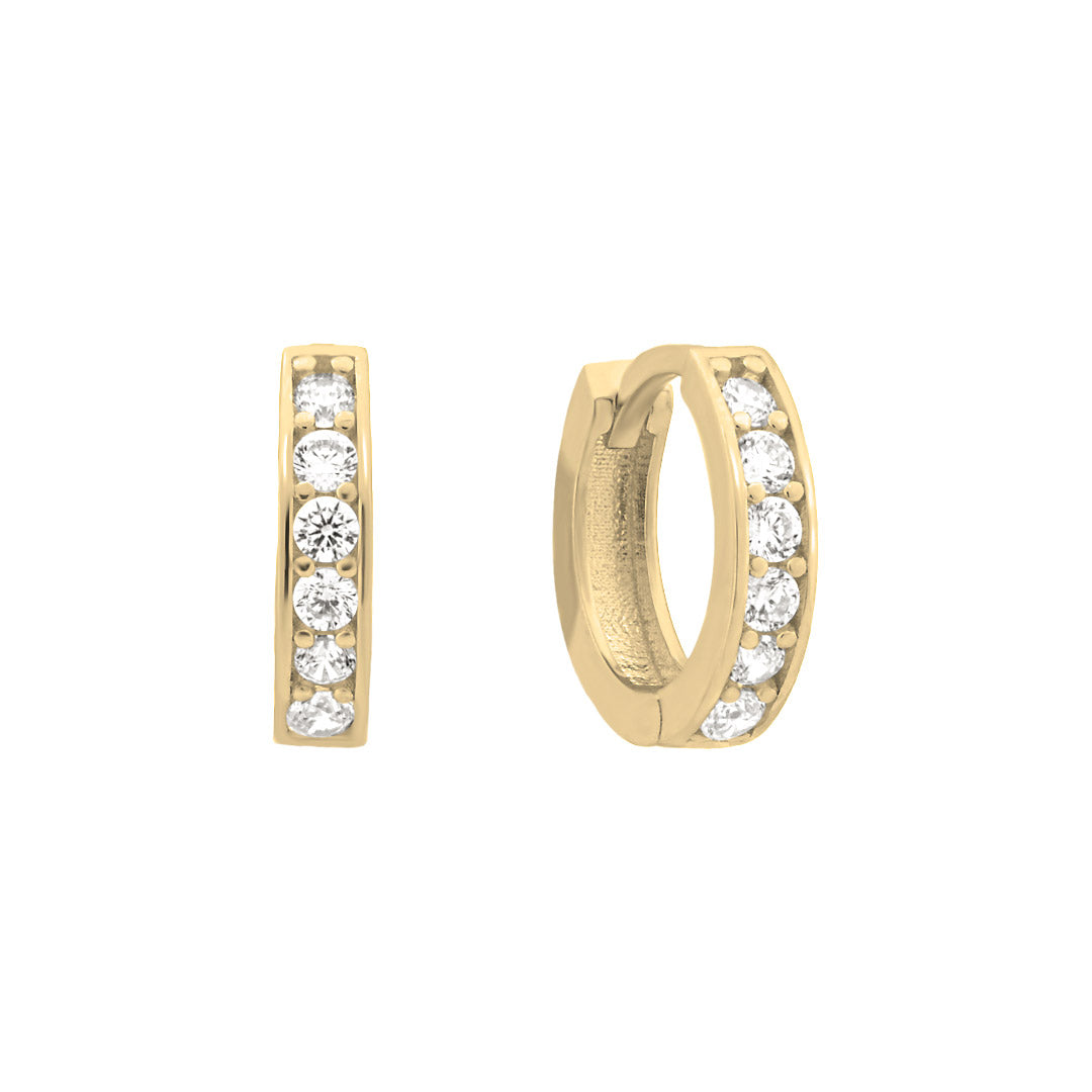 Solid Gold Pave White CZ Hoops 7.5mm