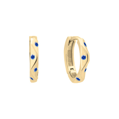 Solid Gold Wave Blue CZ Hoops