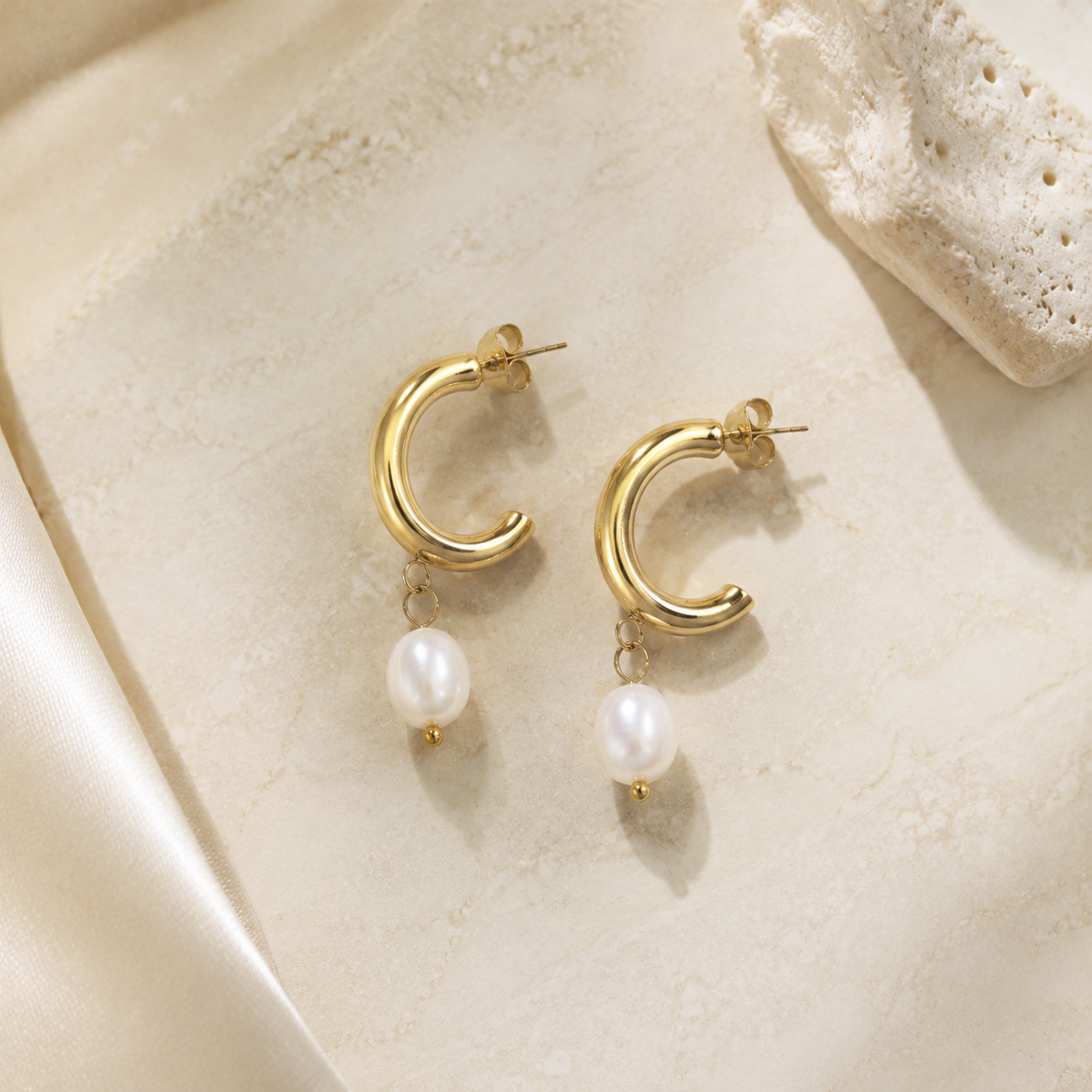 Elia Stud Pearl Hoops