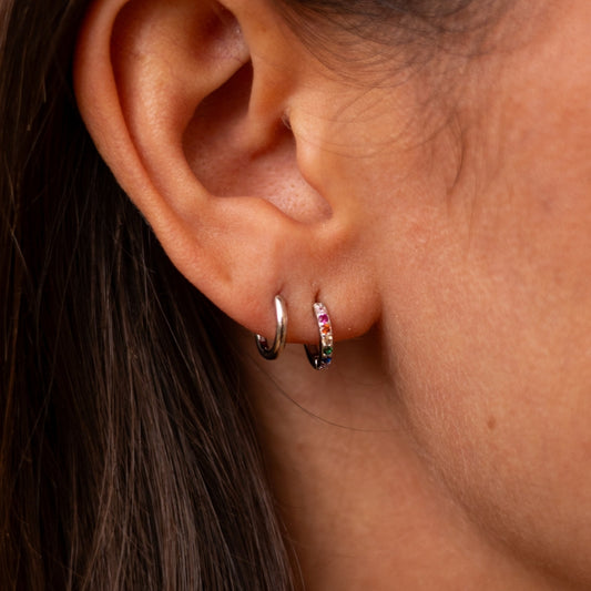 Rainbow CZ Huggie Hoops 10mm