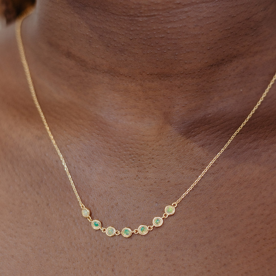 Gold Seven Opal Necklace