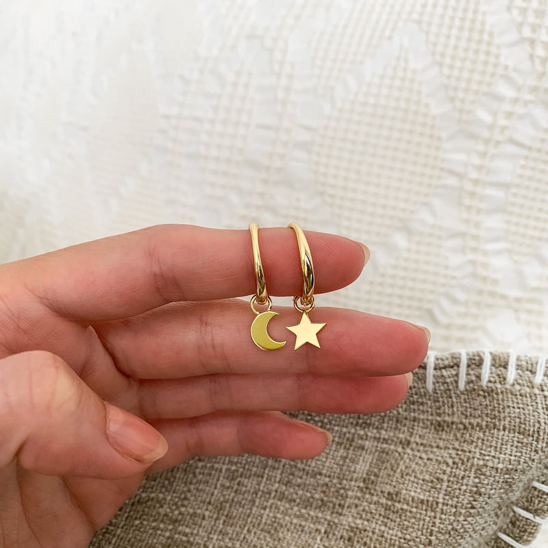 14k gold handmade moon start earrings kemmi collection