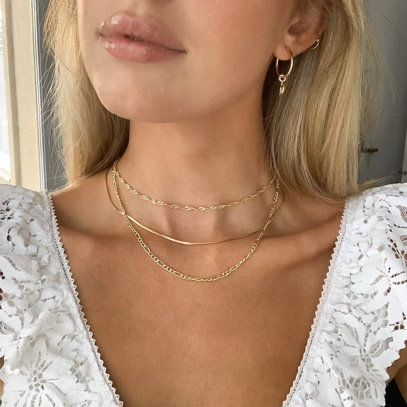 14k gold herringbone chain necklace kemmi collection jewelry boho chic layered style
