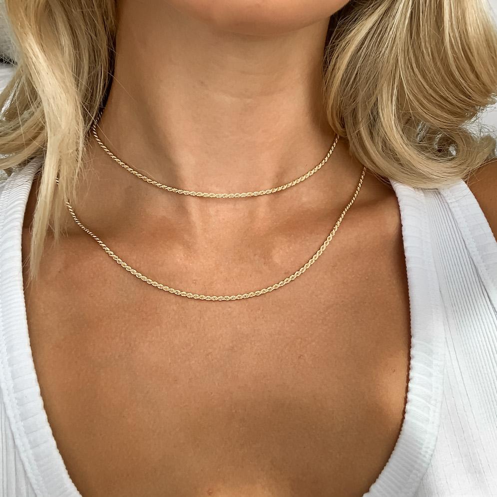 14k gold solid rope chain necklace choker style kemmi collection jewelry boho chic