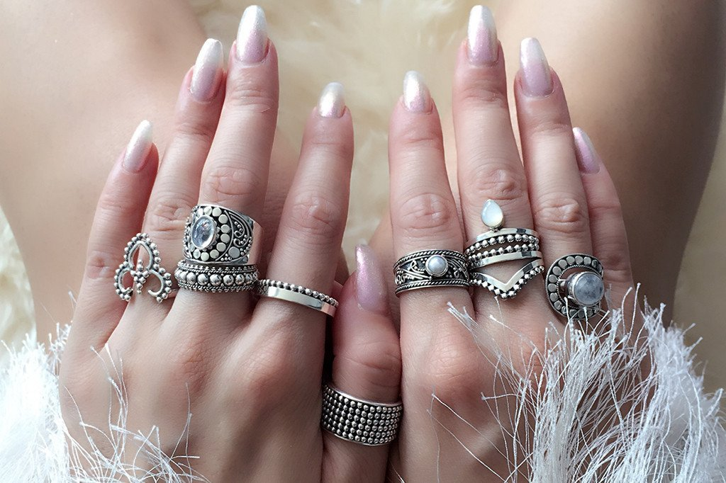 Boho sterling silver ring set gypsy mermaid style jewels kemmi collection