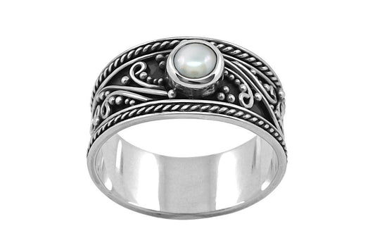 women's ring sterling silver pearl handmade bohemian style gyspy jewels kemmi collection