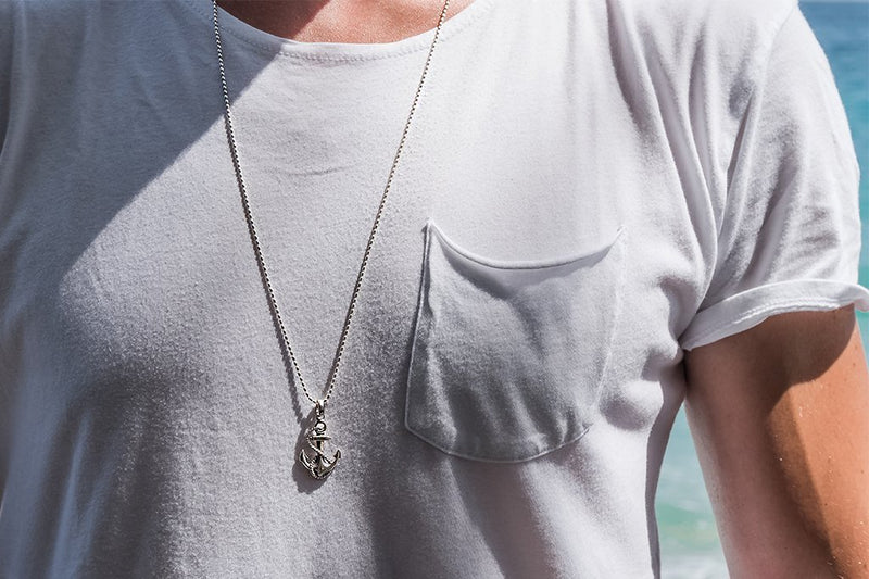 Men's sterling silver anchor pendant handmade nautical Kemmi Collection
