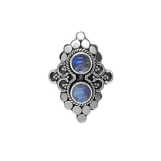 statement style sterling silver ring double moonstones bohemian chic jewelry kemmi collection
